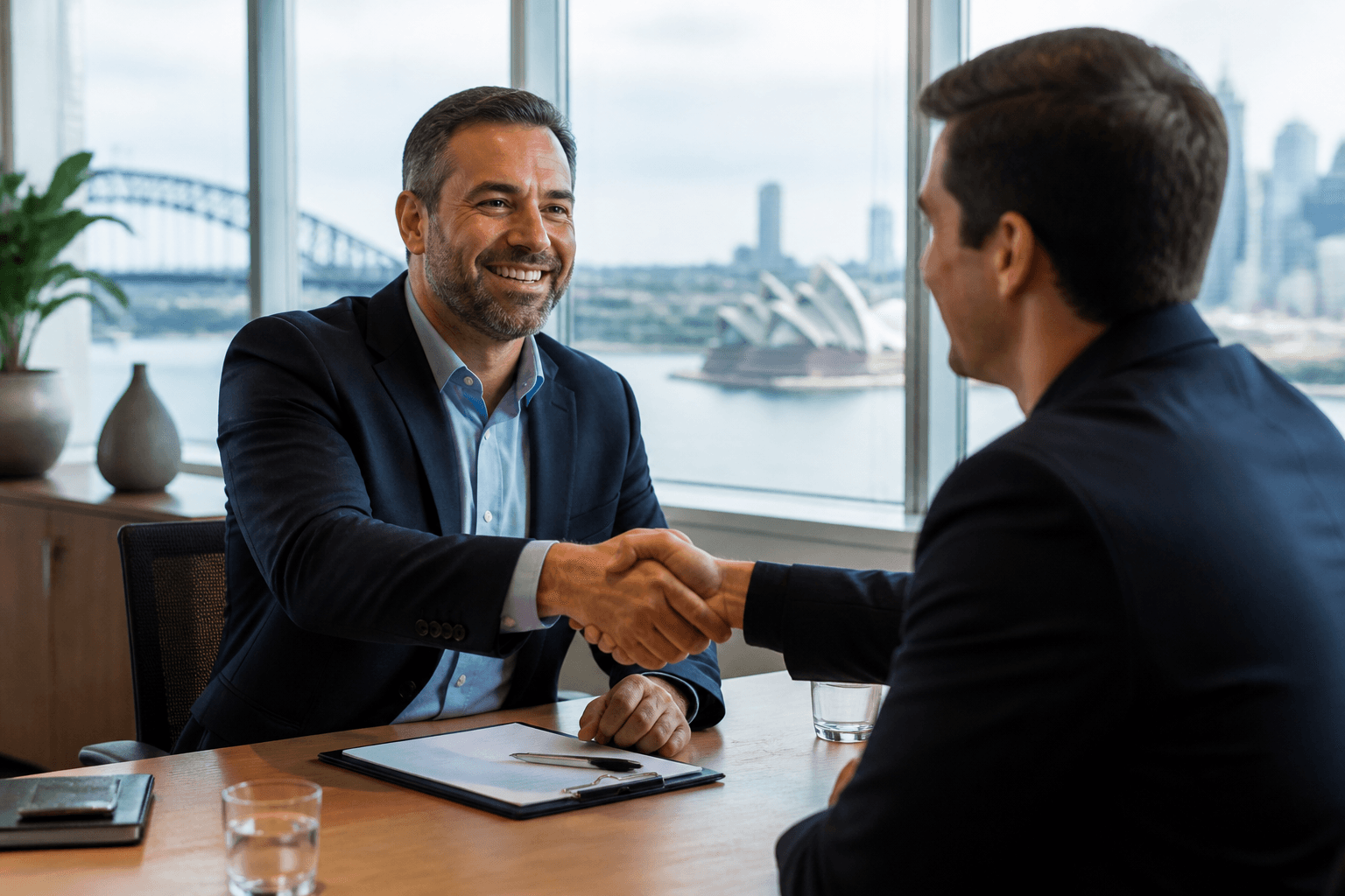 Trusted partnership handshake after an Ideal Insurance Brokers consultation in Sydney