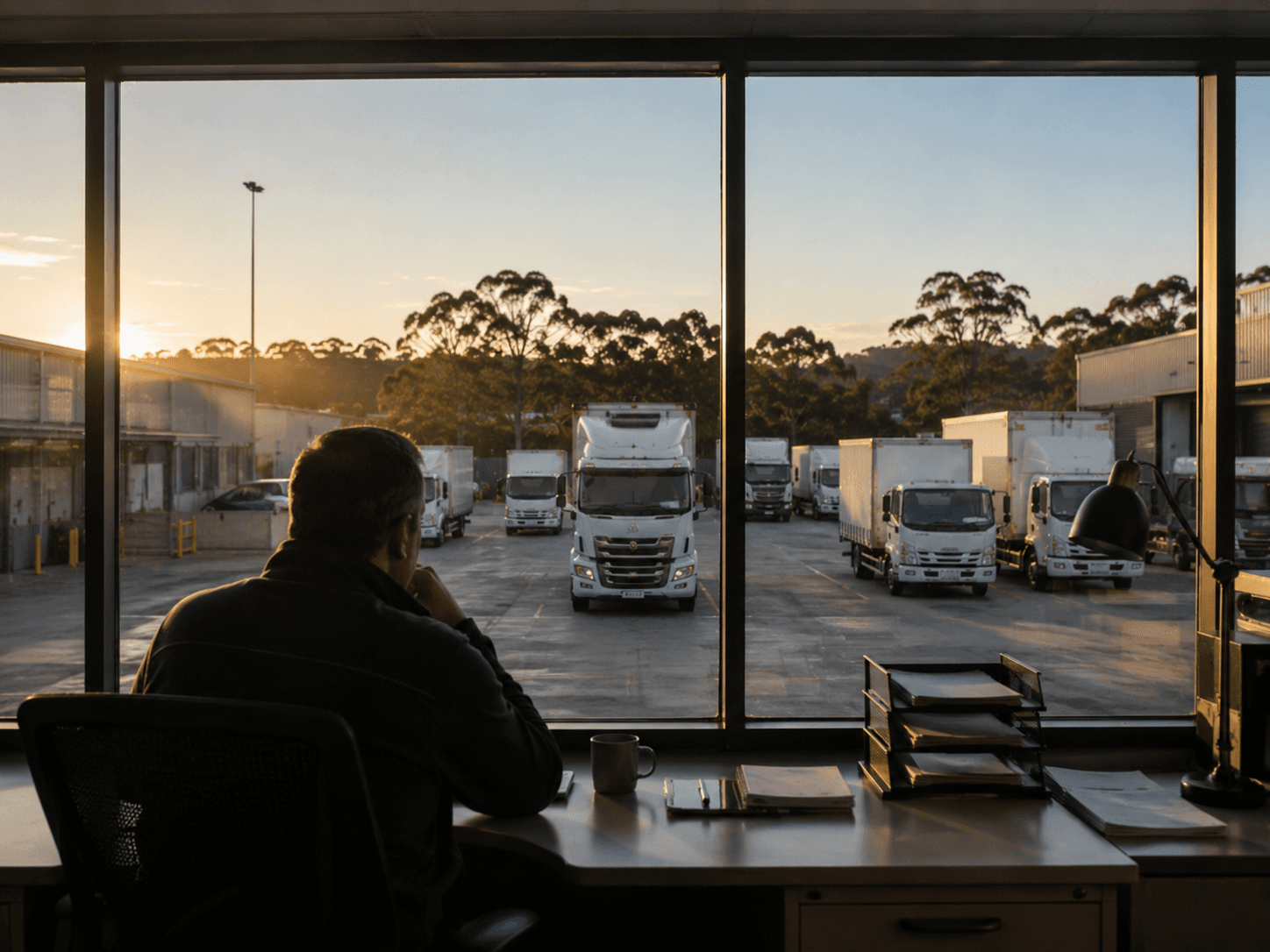 Commercial vehicles at warehouse loading docks — fleet insurance