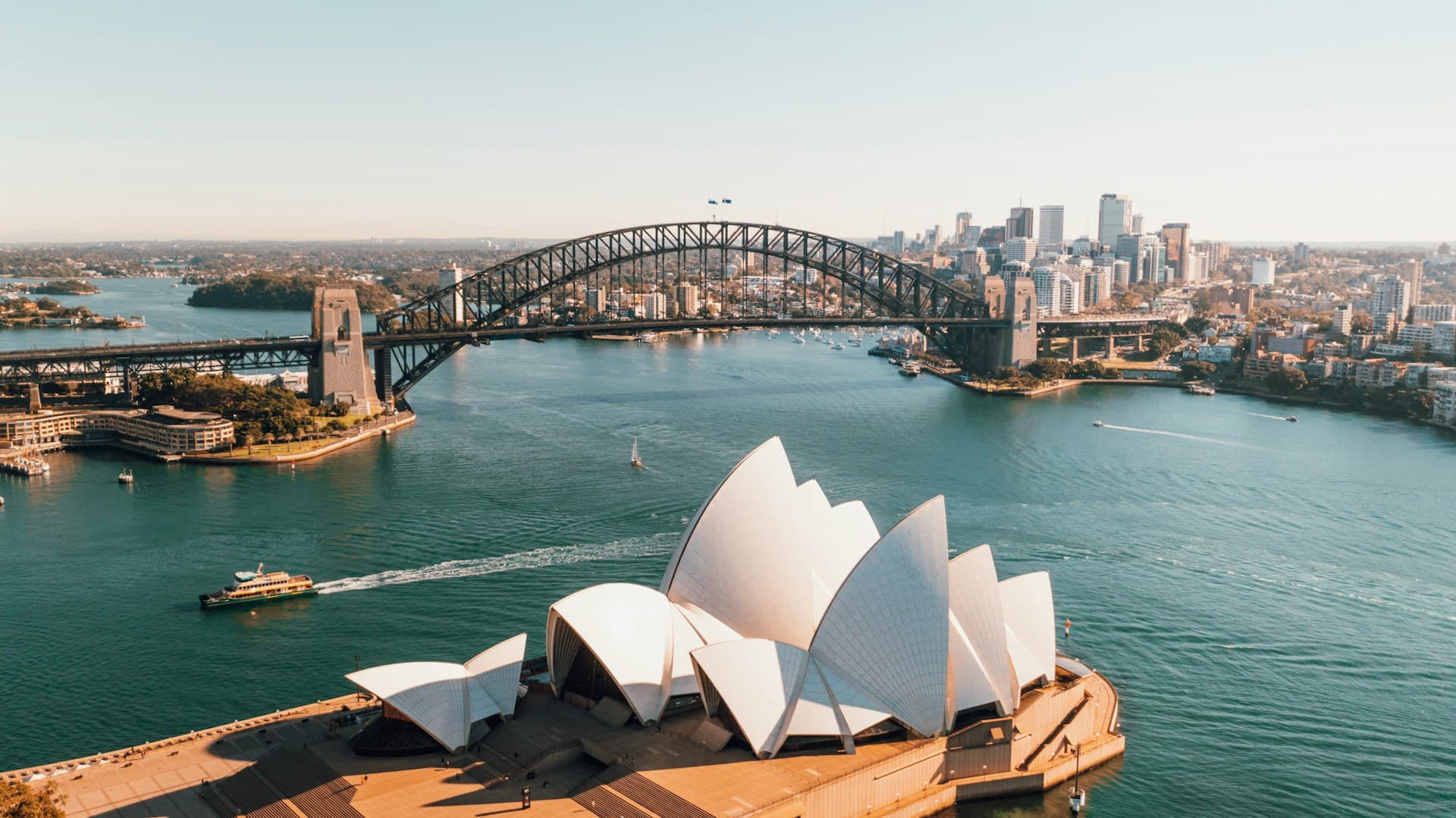 Sydney Harbour Bridge and skyline at dusk