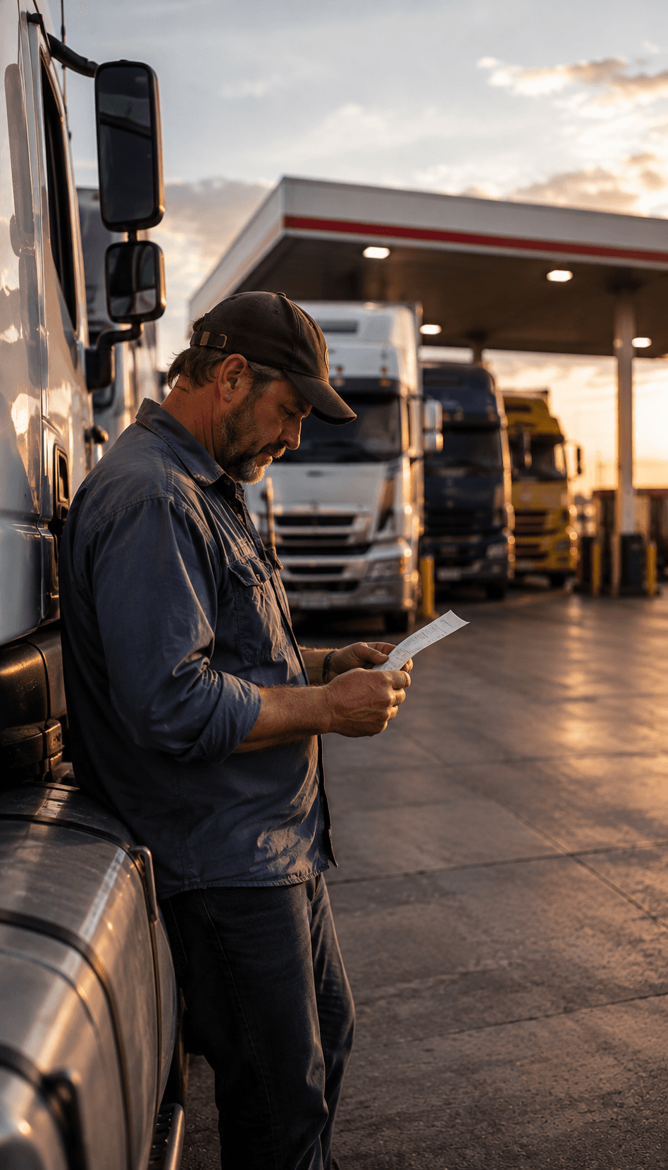 Australian trucks at a fuel stop — comparing truck insurance premiums
