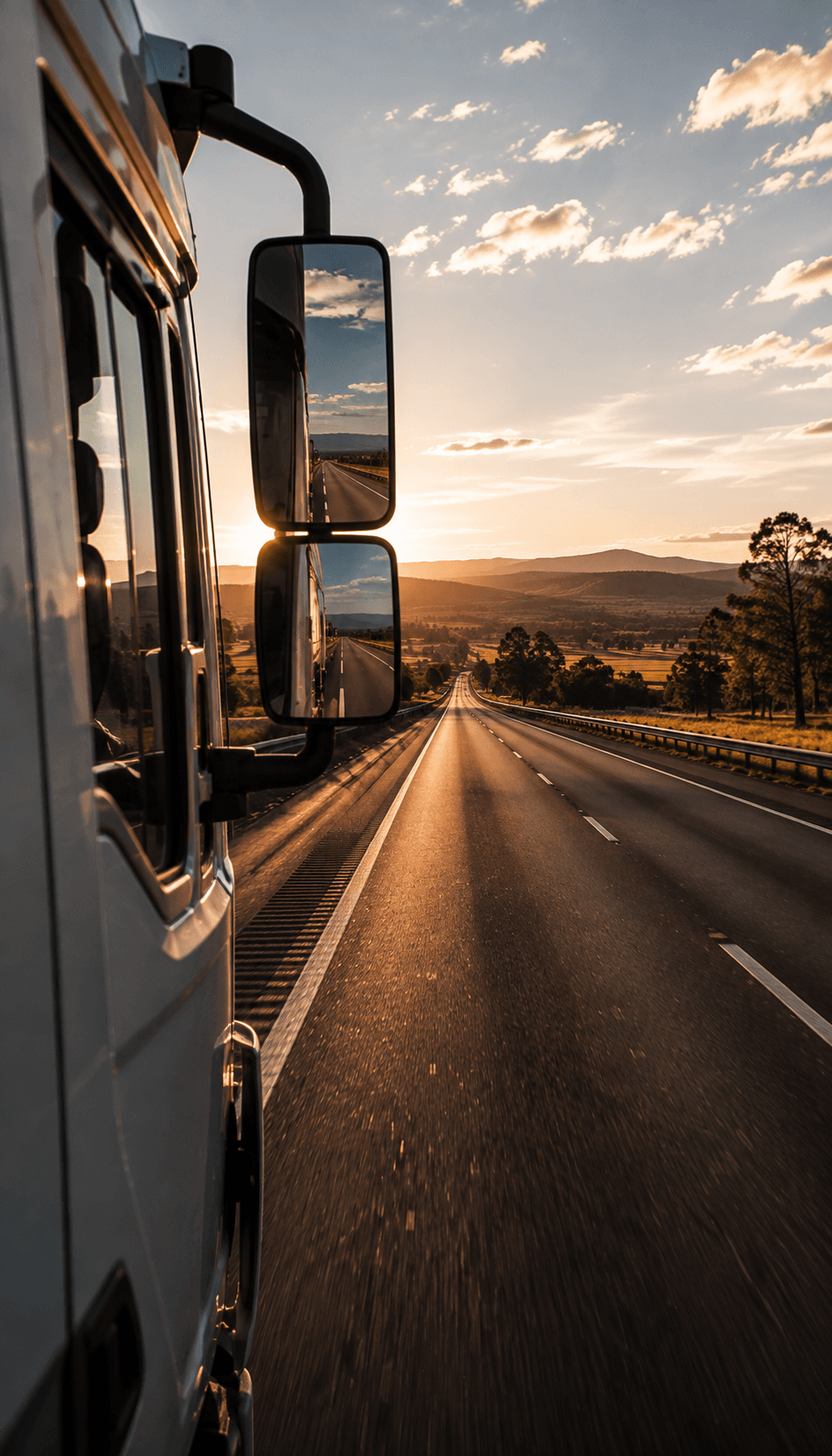 View from a prime mover cab on an Australian highway