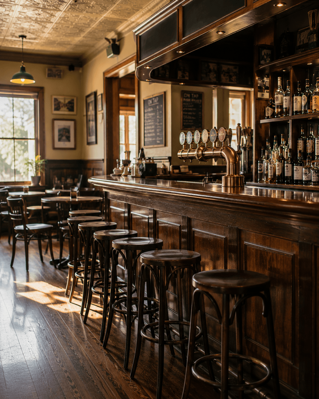 Classic Australian pub interior with timber bar and tap beer — pub insurance