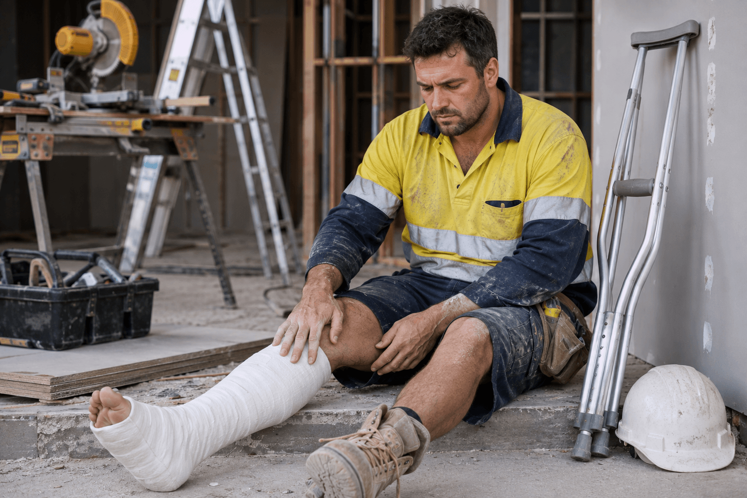 Injured tradesperson on a worksite — accident and sickness insurance