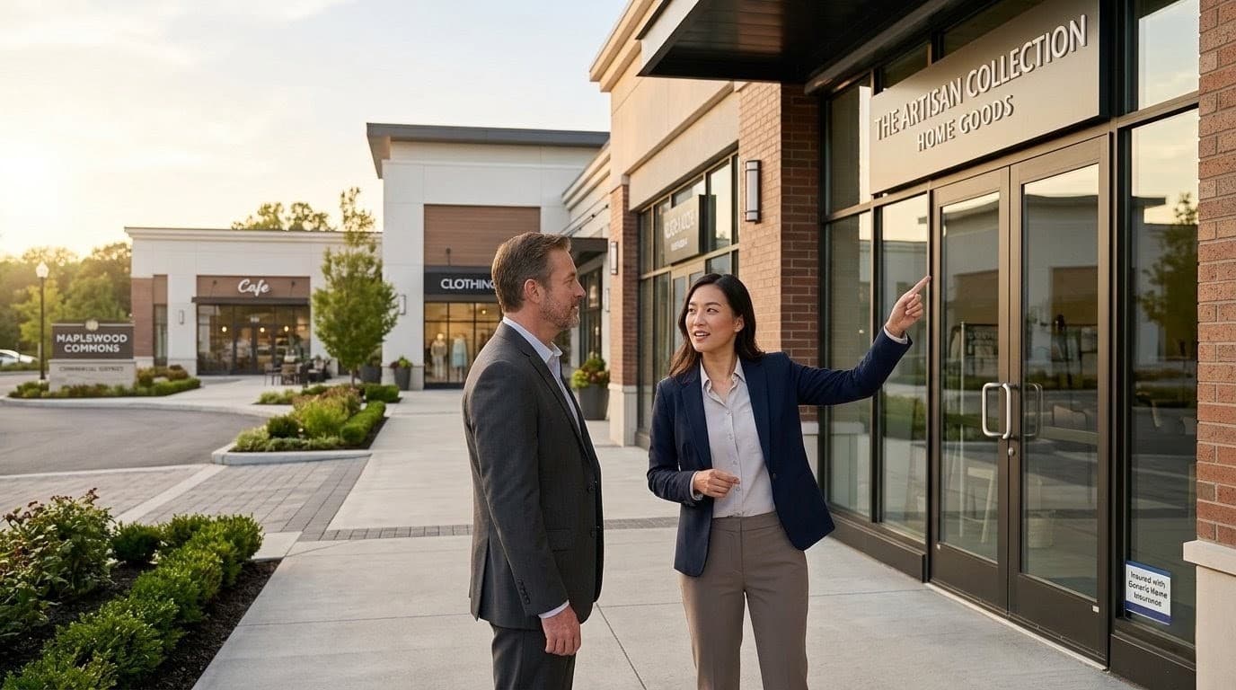 Retail shopping plaza with storefronts — retail business insurance