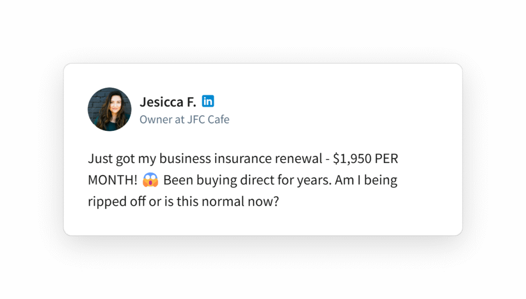 image of a linkedin comment about business insurance